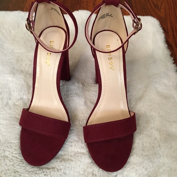 BAMBOO Shoes - NEW Burgundy Open Toe Block Heels